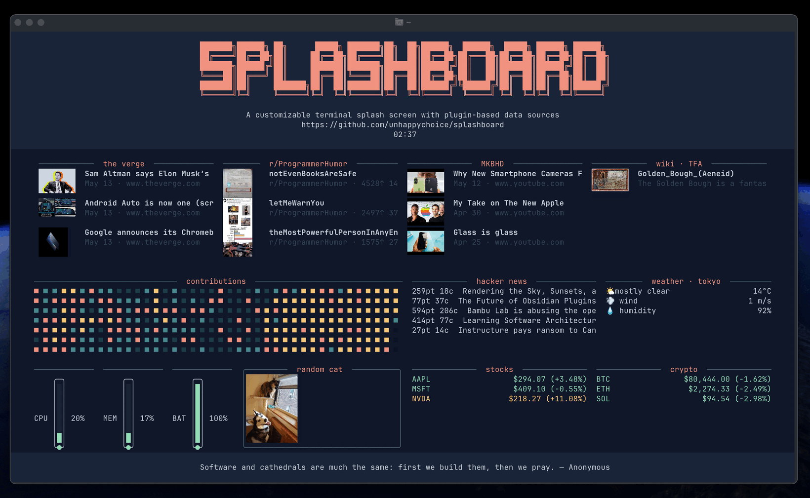 splashboard:让每次打开终端都出现一块会跟着项目变化的仪表盘