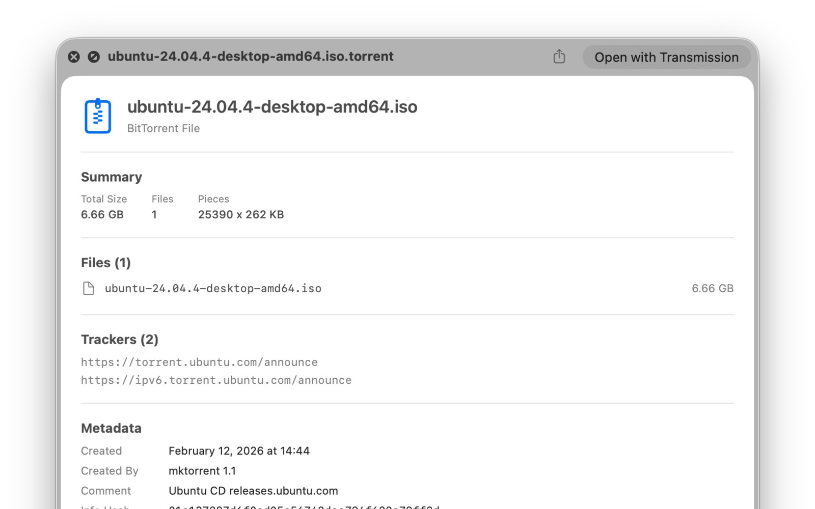 「Torrent Preview」开源 macOS Quick Look 插件：空格键直接预览 .torrent 文件内容