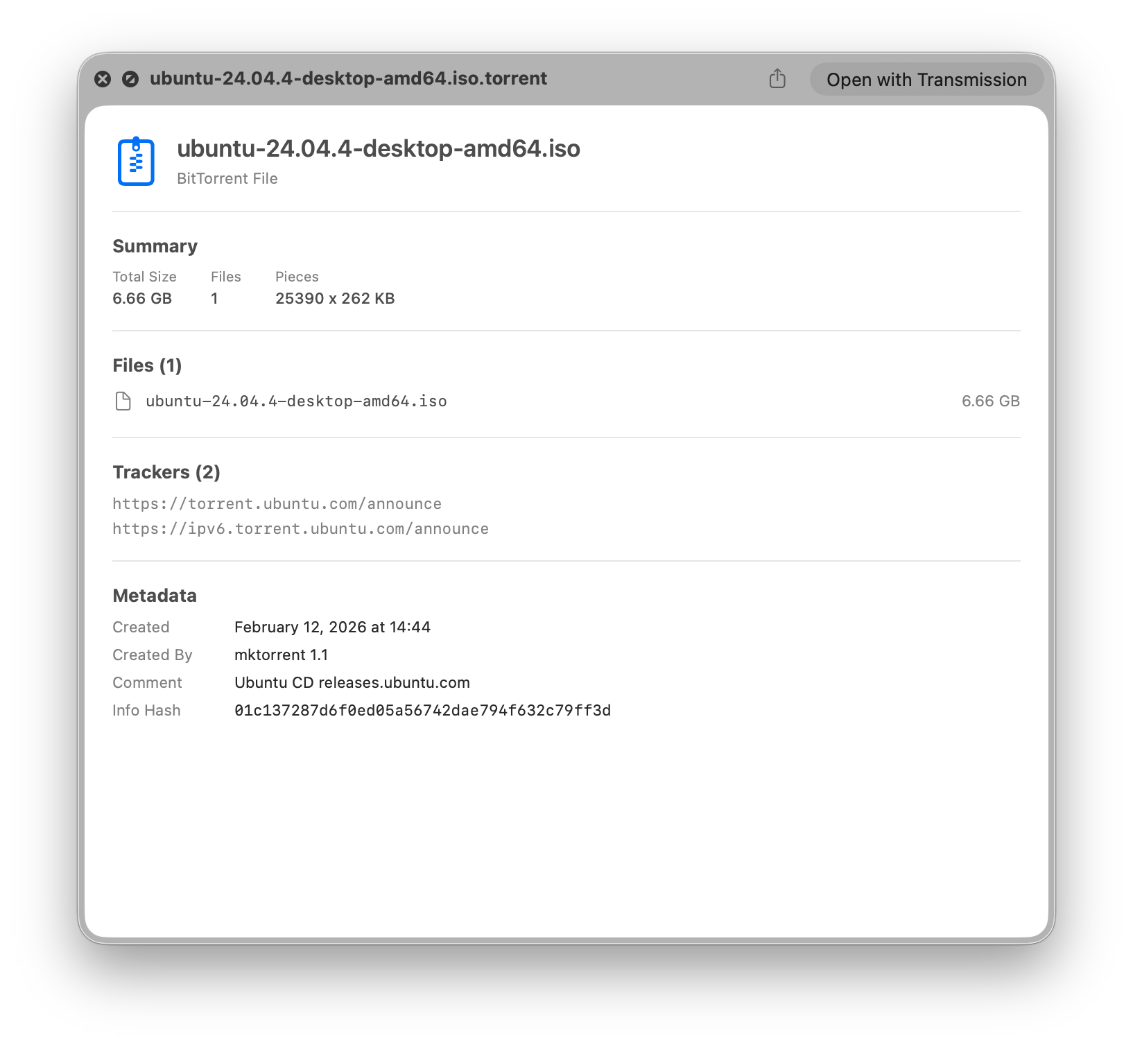 Torrent Preview 的 Quick Look 预览界面