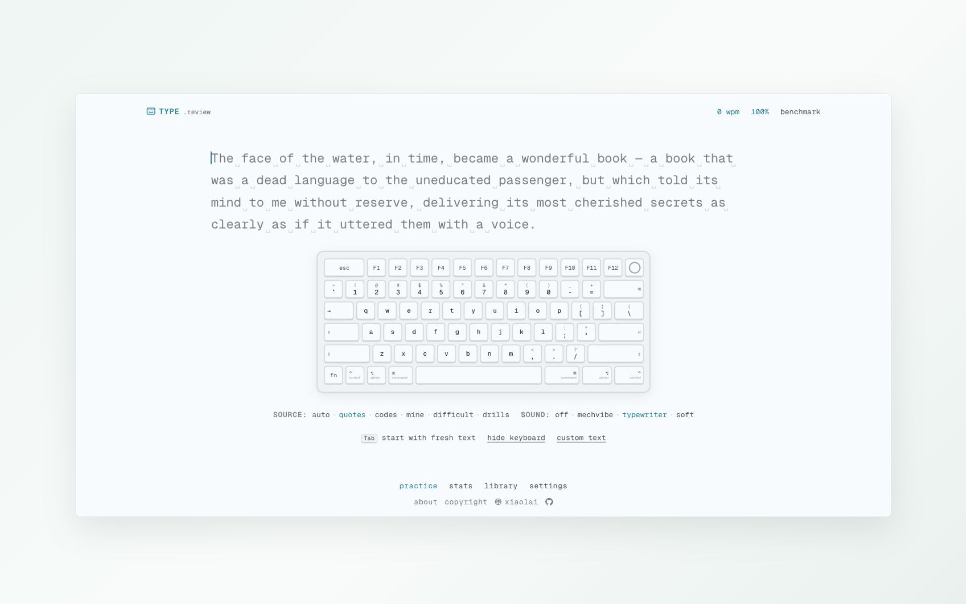 「TYPE.review」李笑来做的真实文本打字练习工具