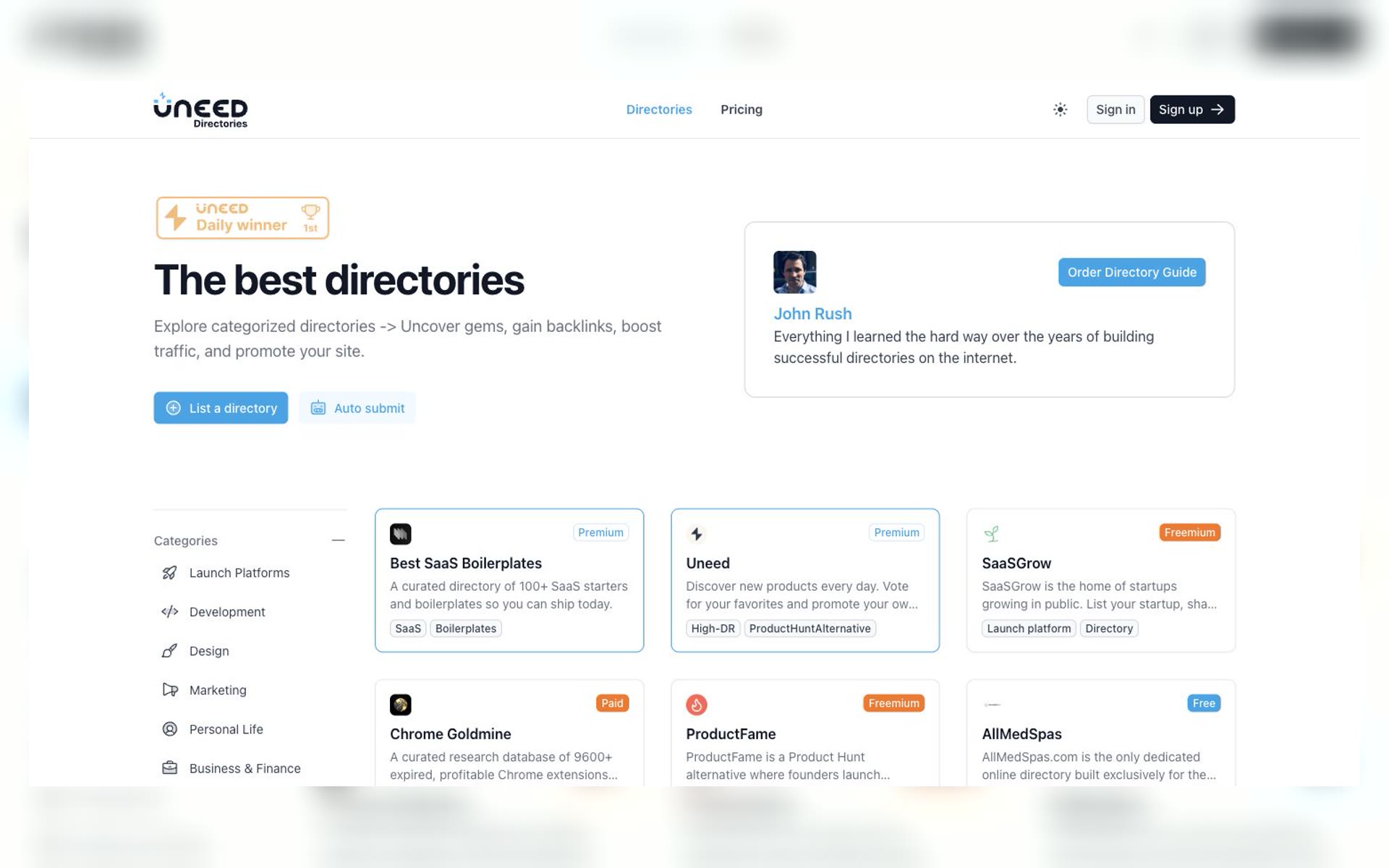 「Uneed Directories」推广目录站集合：找外链、发产品、给 side project 做冷启动