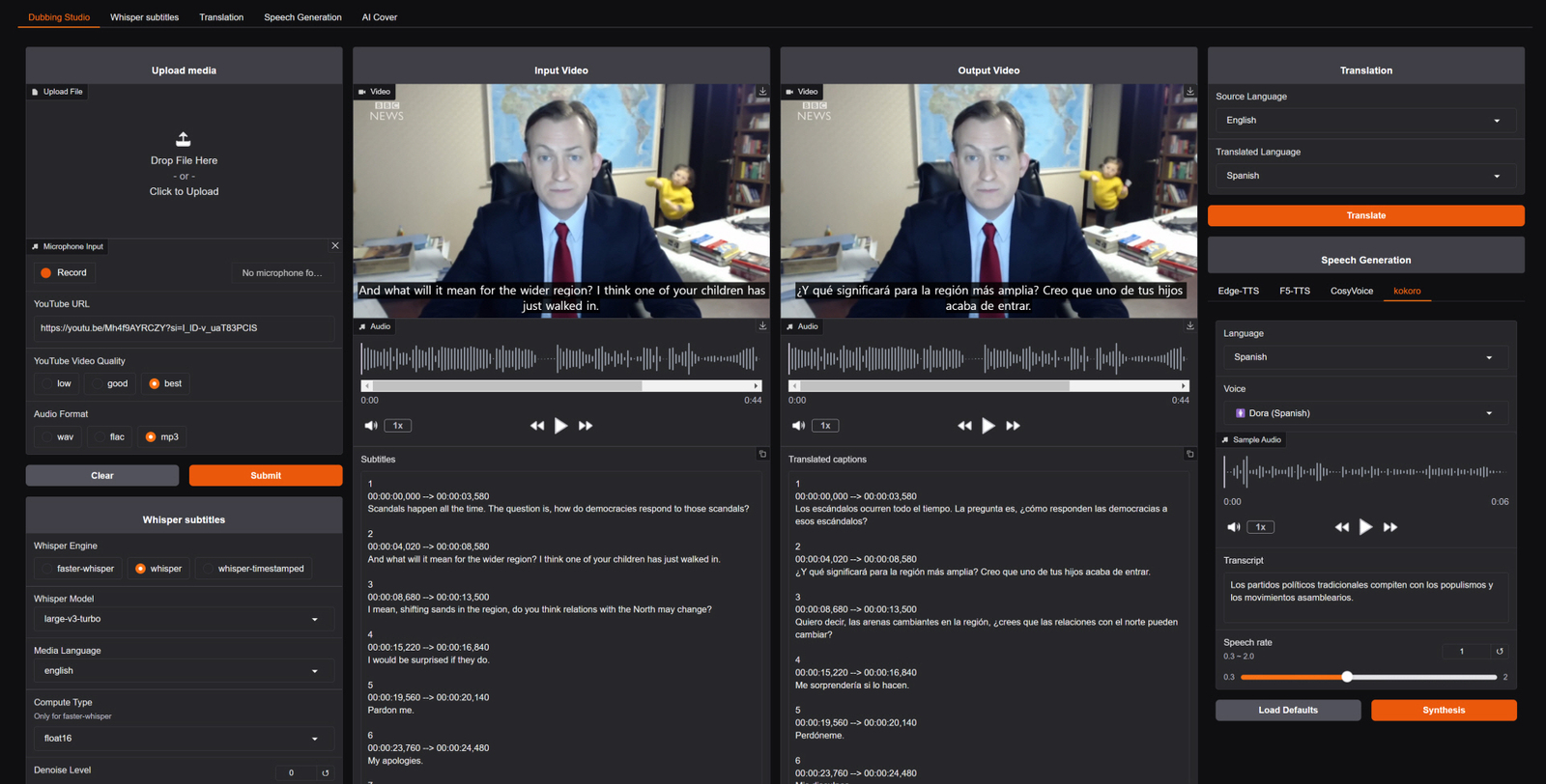 Voice-Pro 的 Gradio 配音工作台界面