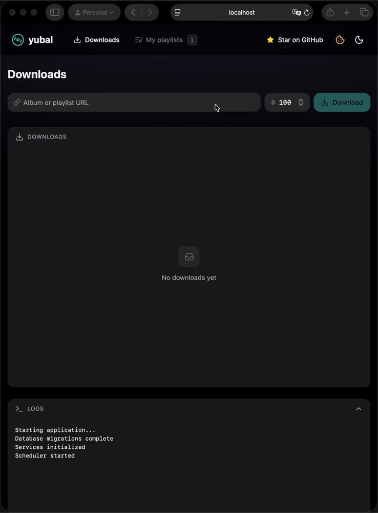 yubal 自托管 YouTube Music 下载器界面