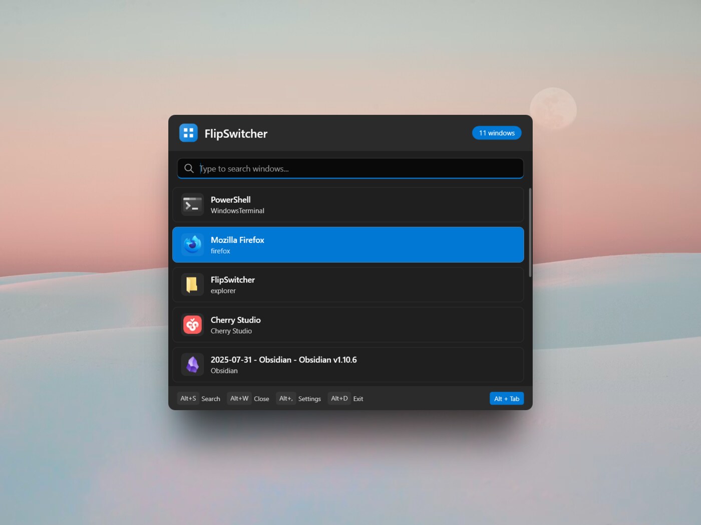FlipSwitcher 的窗口切换界面